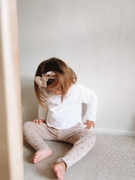 In stock handmade cotton legging and bow set brown