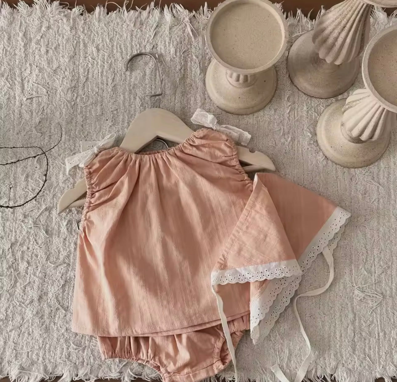 3 piece peach lace trim set