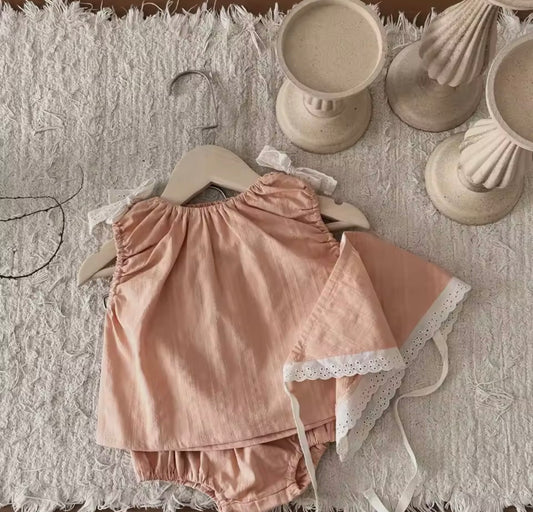 3 piece peach lace trim set
