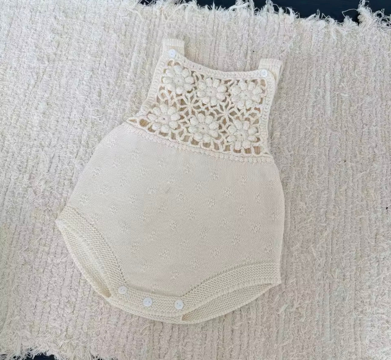 Knit flower romper and bonnet set