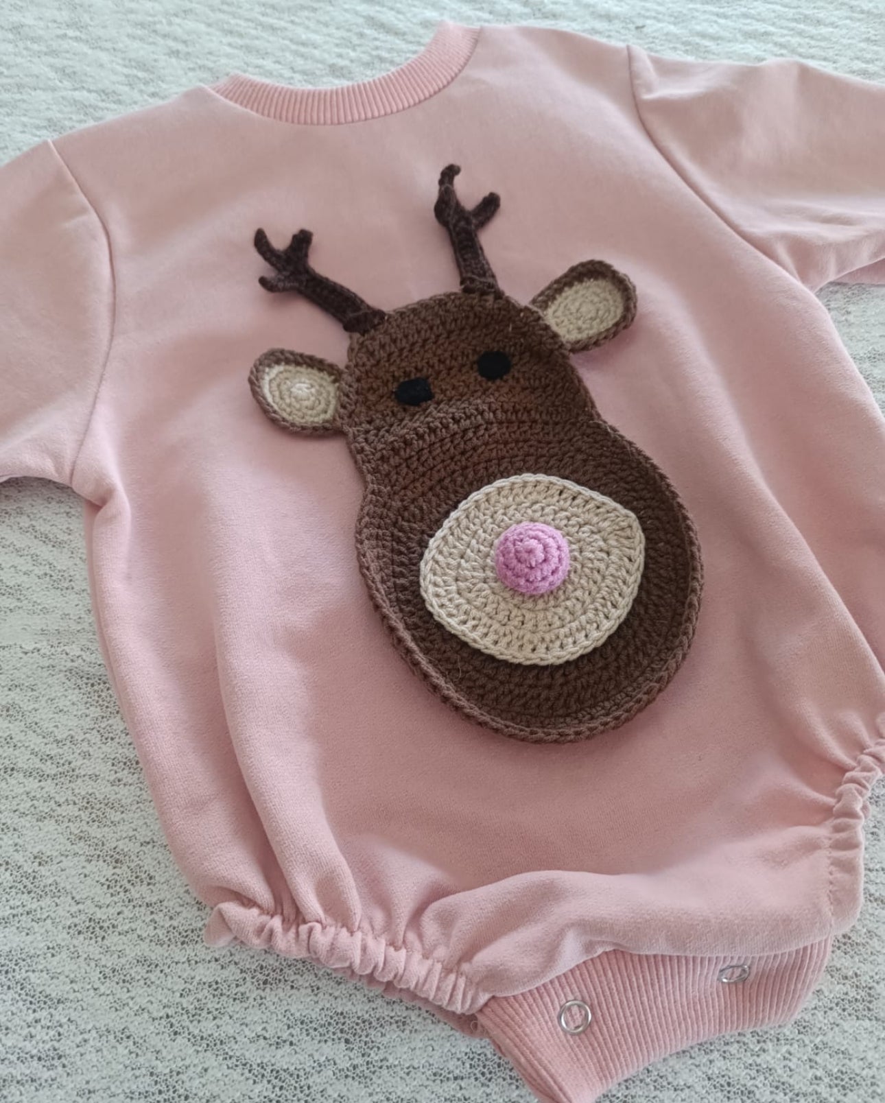 Pre order handknit reindeer romper