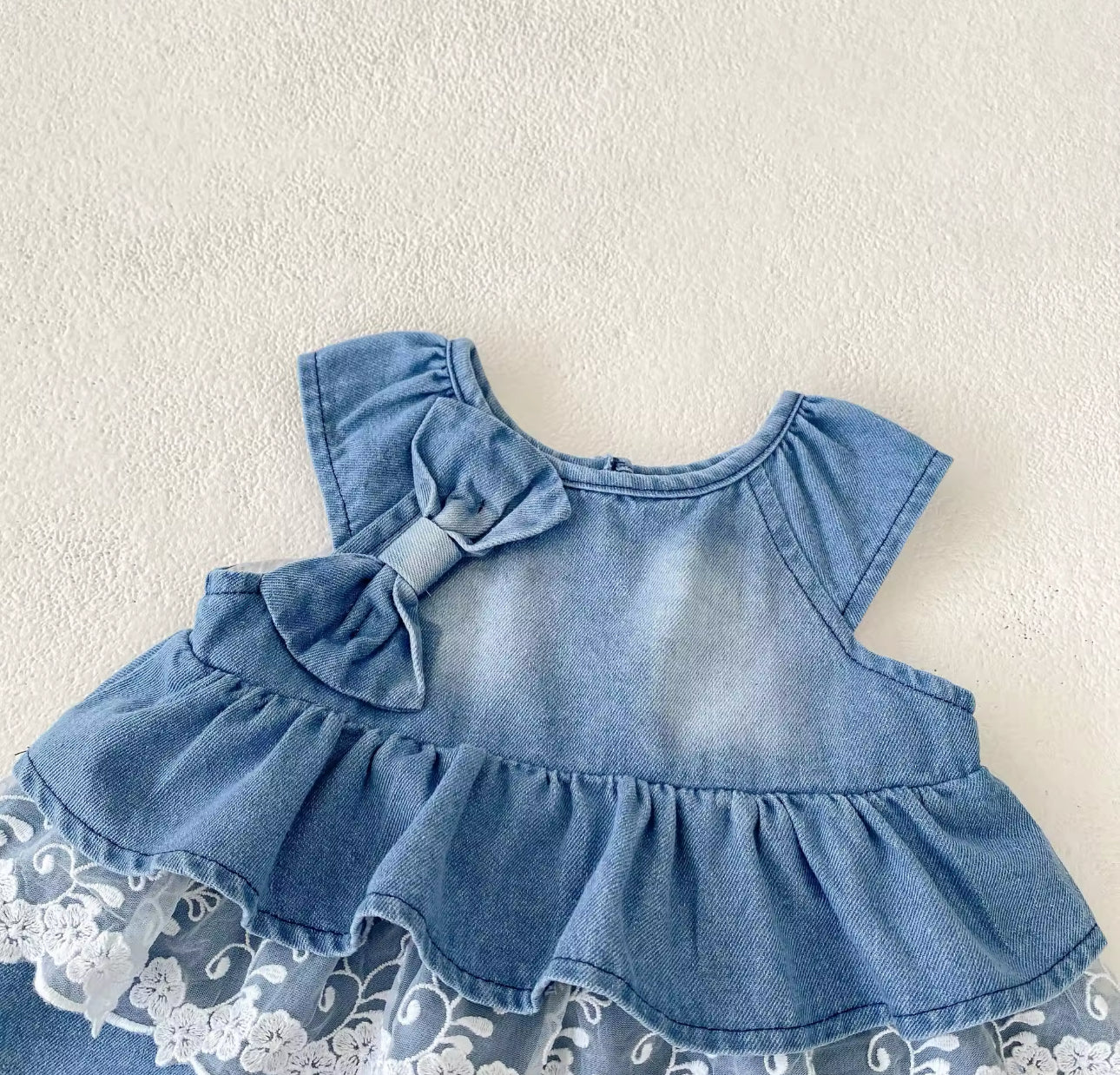 Pre order summer denim lace trimmed two piece set