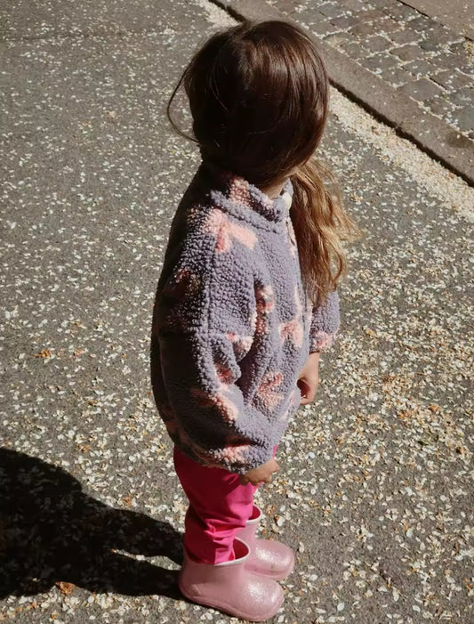 Thick misty blue and pink bow zip fleece