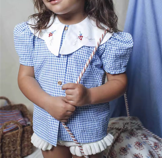 Vintage summer embroidered blouse and knit bloomer set