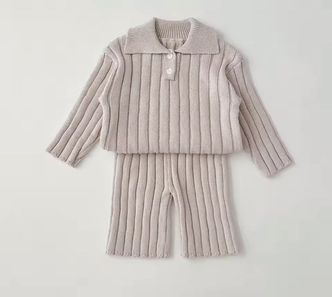 Unisex thick knit collar two piece top and wide trouser set
