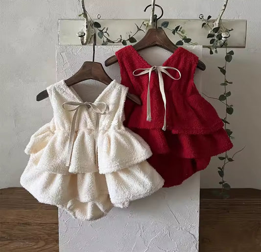 Thick fleece ruffle christmas rompers