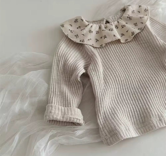 Autumn thick cotton floral frill collar top