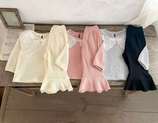 Two piece frill collar top and matching flares set
