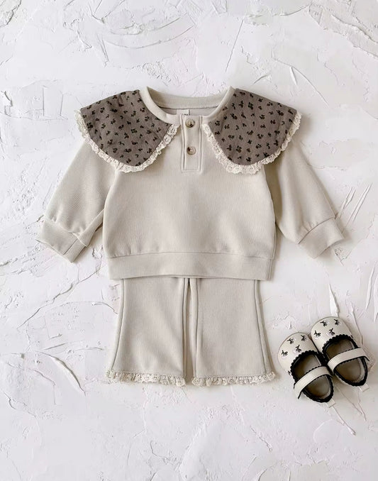 Autumn ribbed brown floral two piece set