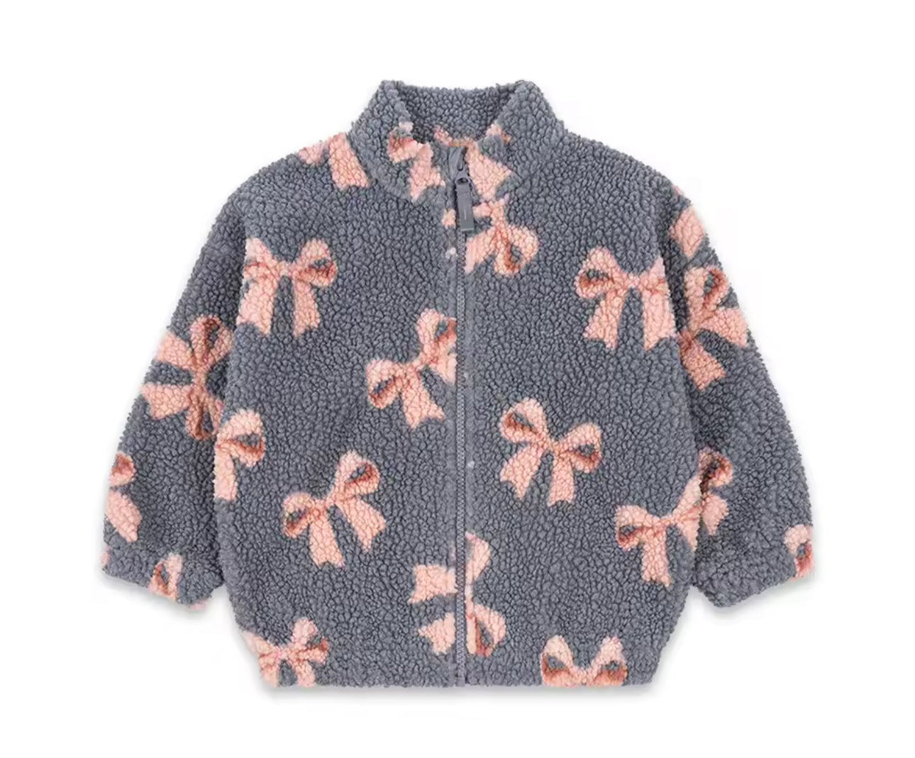Thick misty blue and pink bow zip fleece