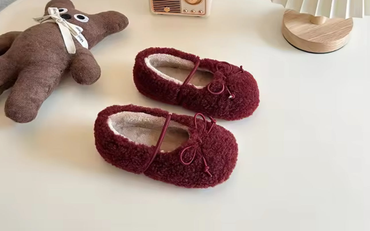 Fleece bow shoes hard sole  4.5-12