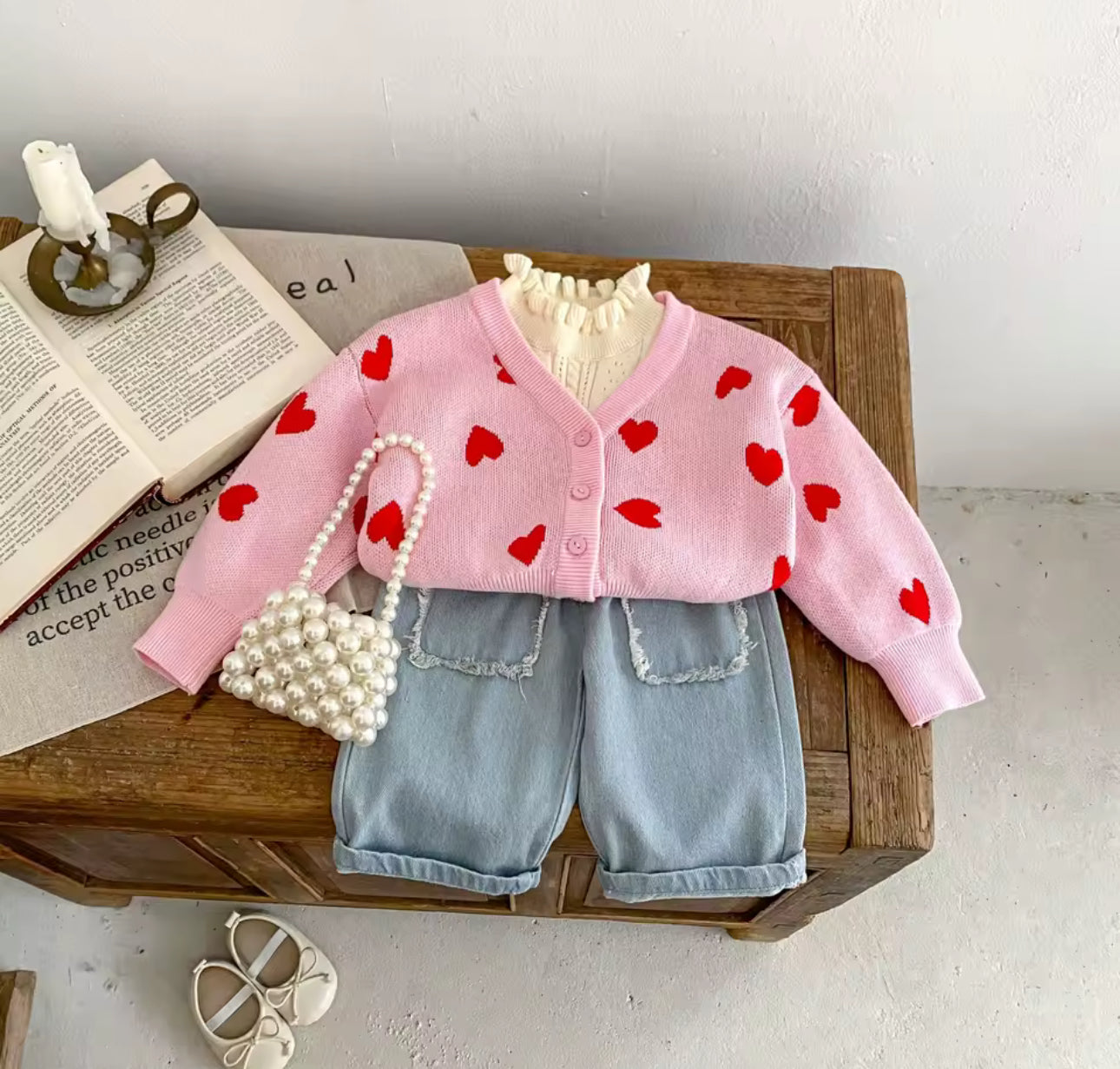 New pink and red heart thick cardigan