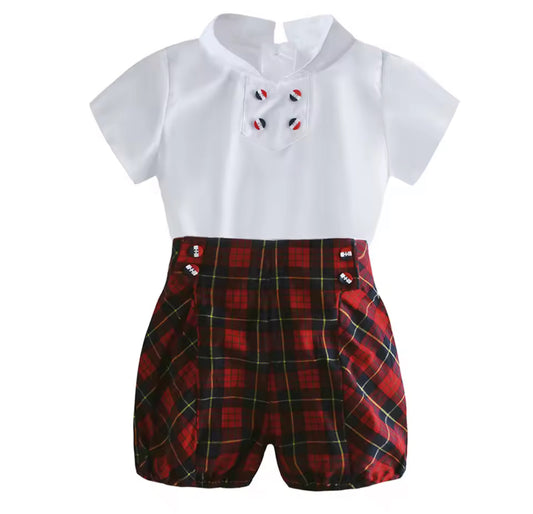 Boys tartan shorts and shirt christmas set