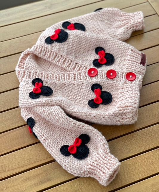 Minnie Mouse handknitted pink cardigan