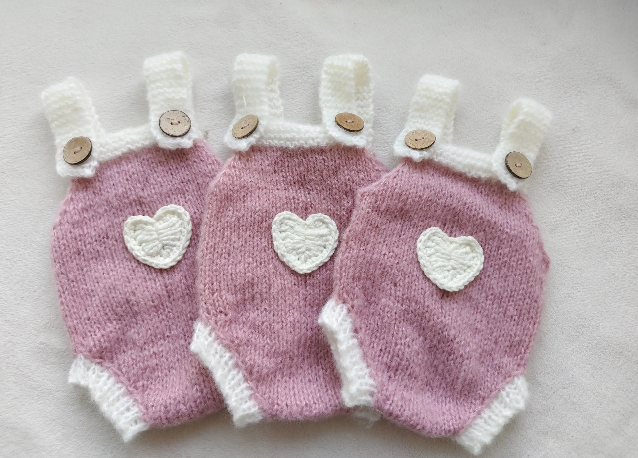 Handknit love heart summer pink soft romper