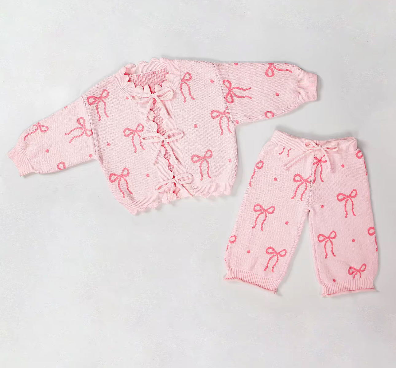 Pink bow thick knit two piece set