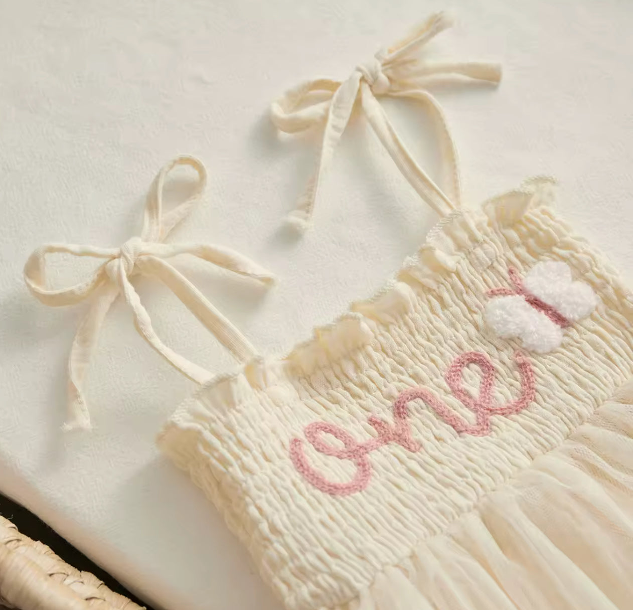 ‘One’ summer birthday embroidered tutu and headband