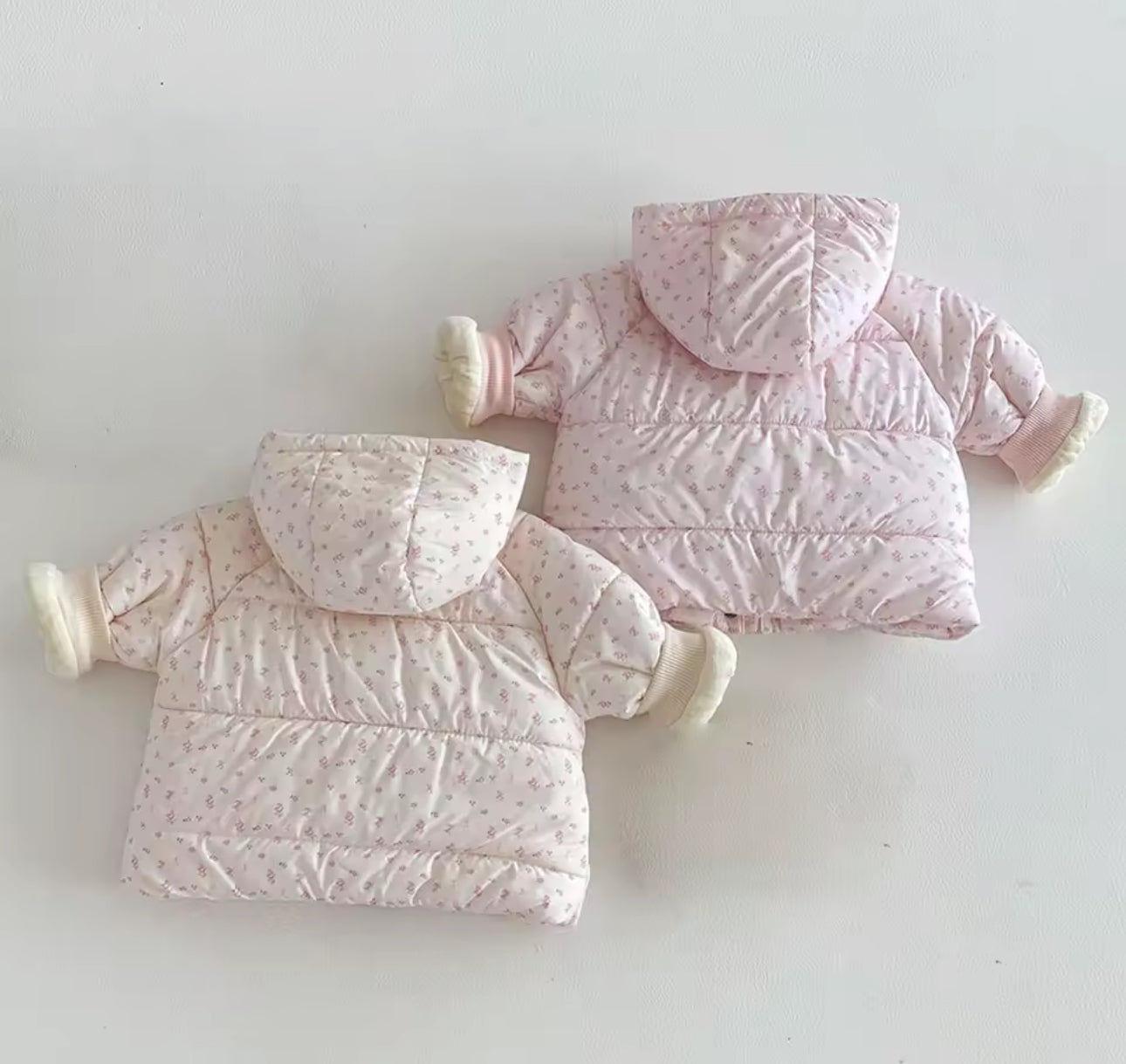 Floral bow puffer coats