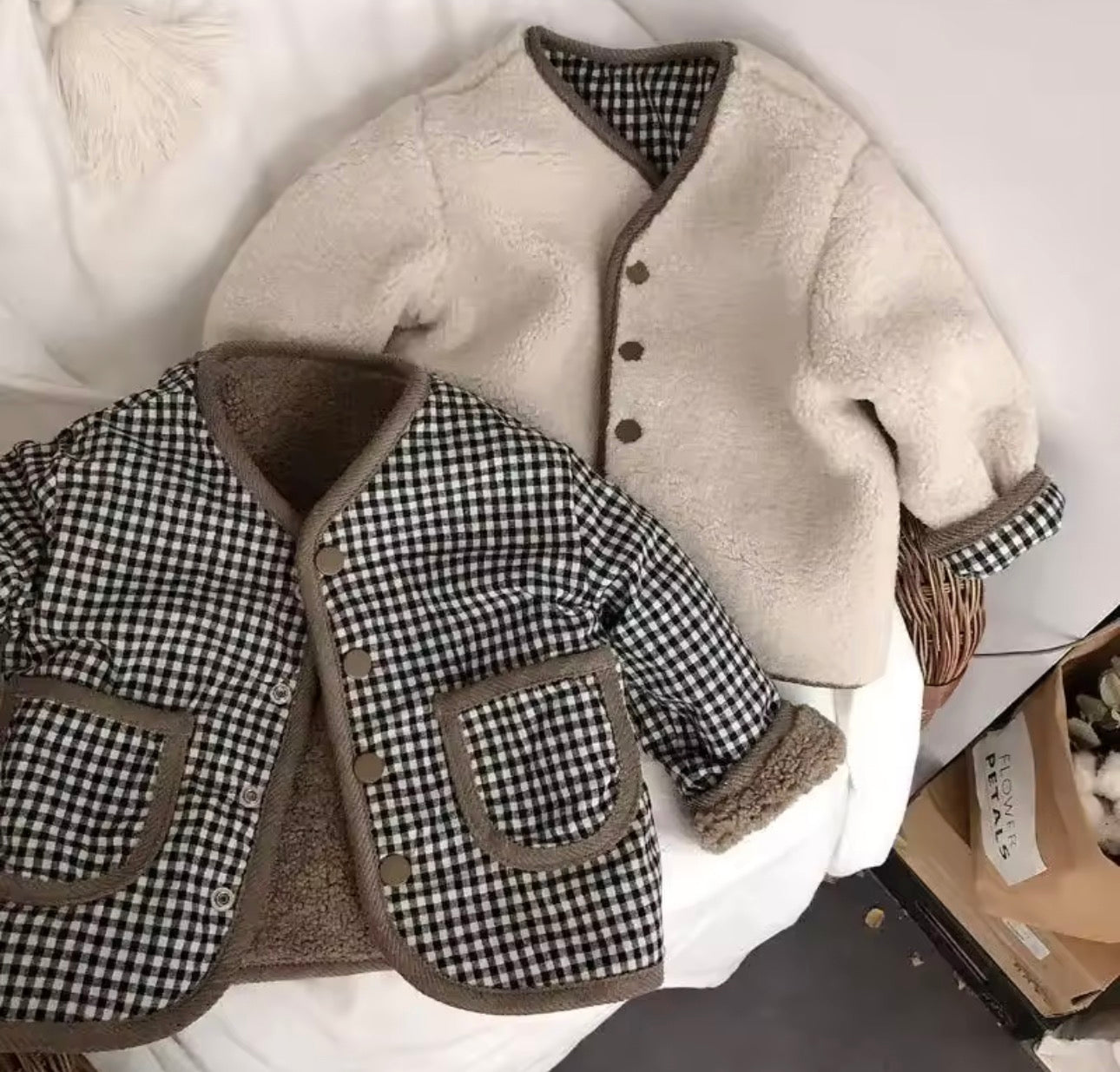 Reversible Sherpa/chequered jacket