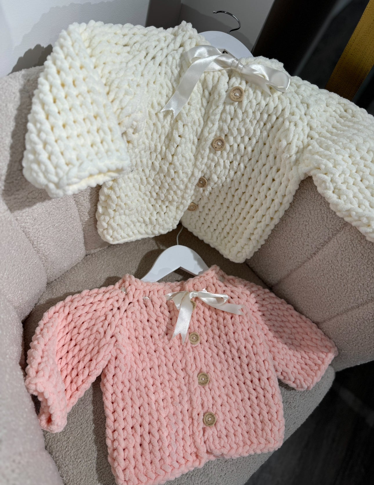 In stock soft knit ribbon cardigans