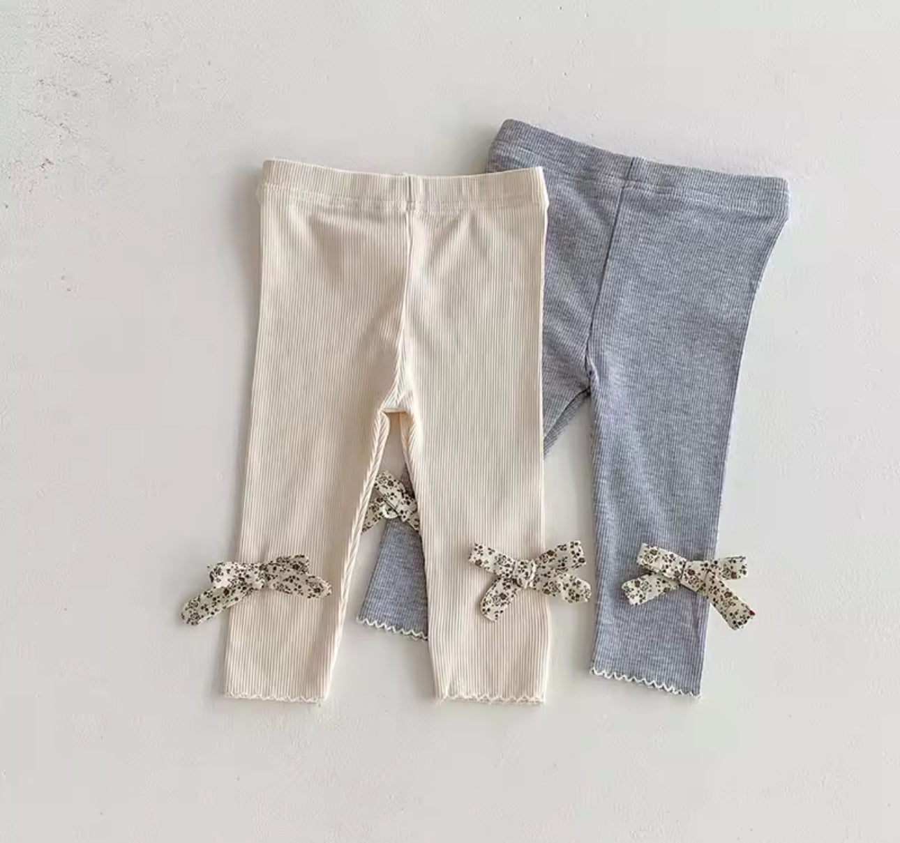 Autumn ribbed cotton floral bow leggings
