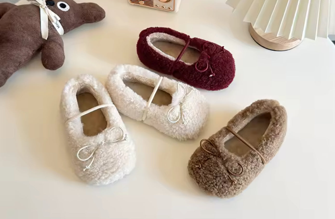 Fleece bow shoes hard sole  4.5-12