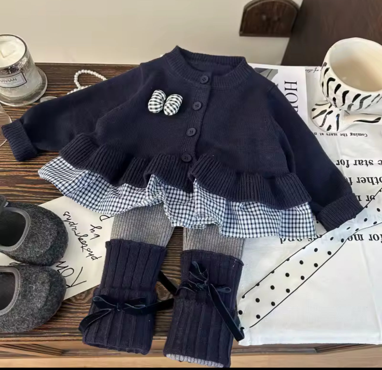 Knit navy top and leggings set