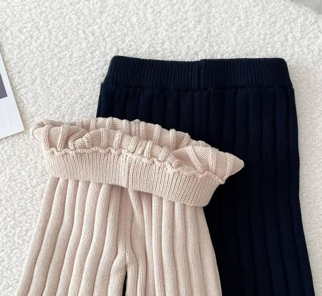 Unisex thick knit collar two piece top and wide trouser set