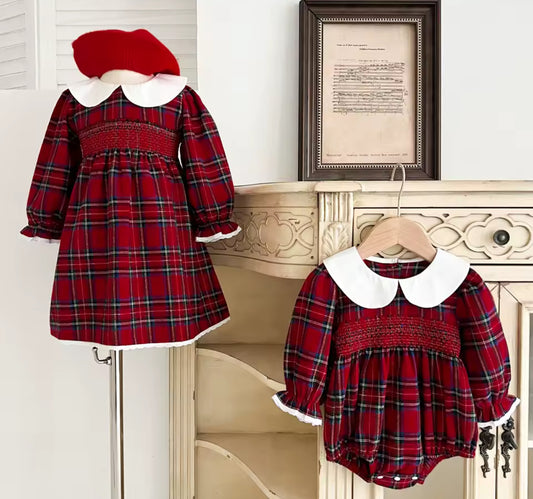 Tartan thick cotton Christmas romper/dress