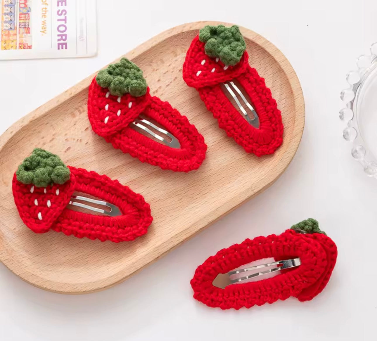 Pack of 2 strawberry handknitted hair clips