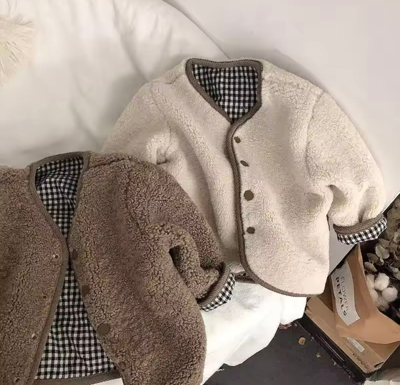 Reversible Sherpa/chequered jacket