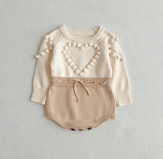 Light brown love heart knitted romper