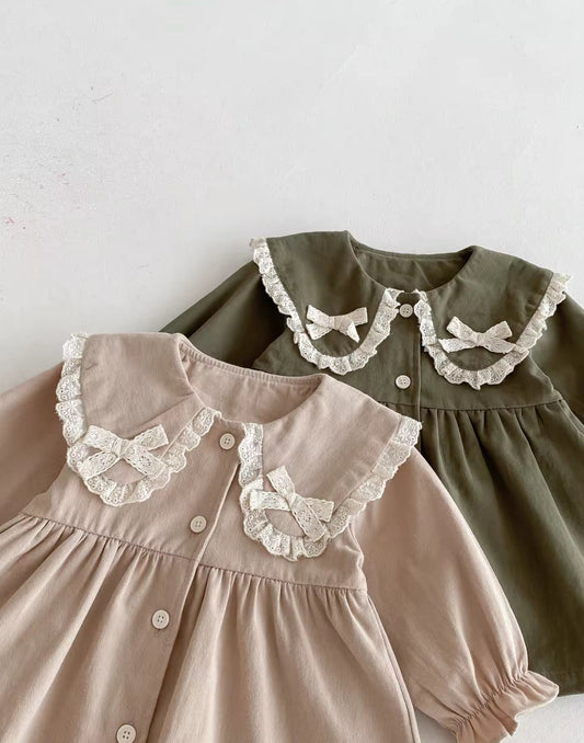Lace trim bow coat