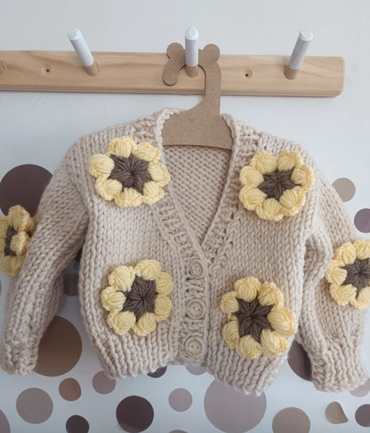 Pre order hand knitted autumn flower cardigan