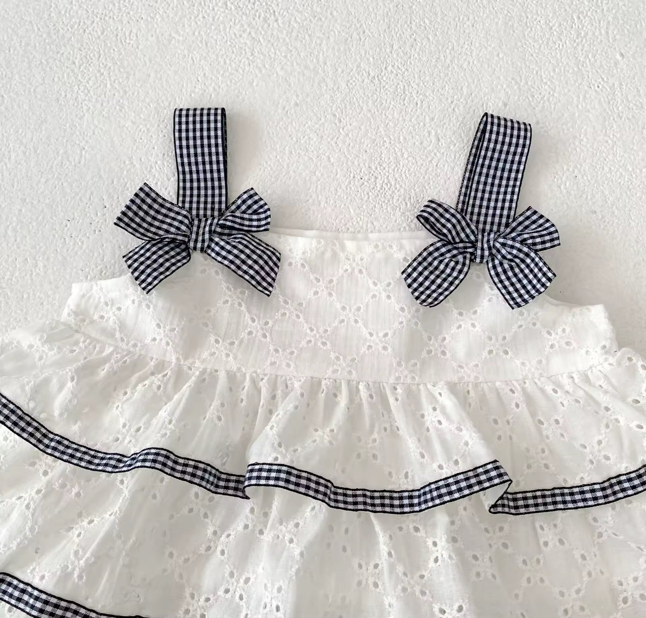 Blue ginghan bow summer top and bloomer set
