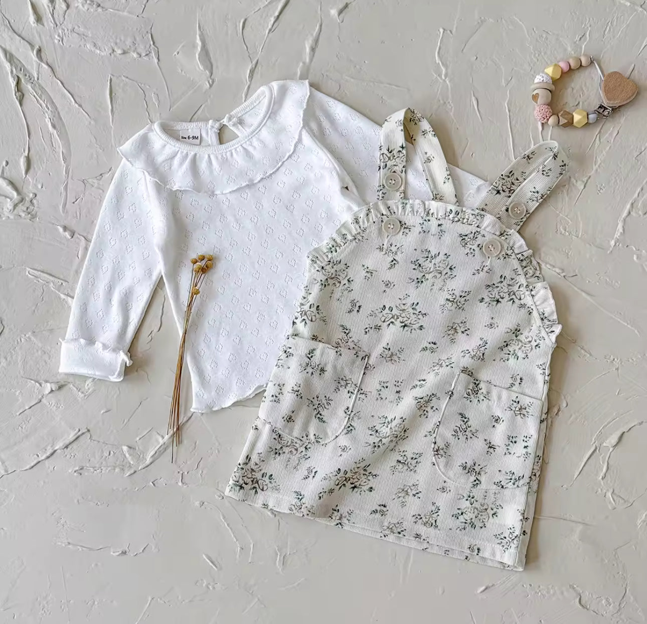 Autumn floral pinafore and soft cotton top set