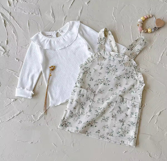 Autumn floral pinafore and soft cotton top set