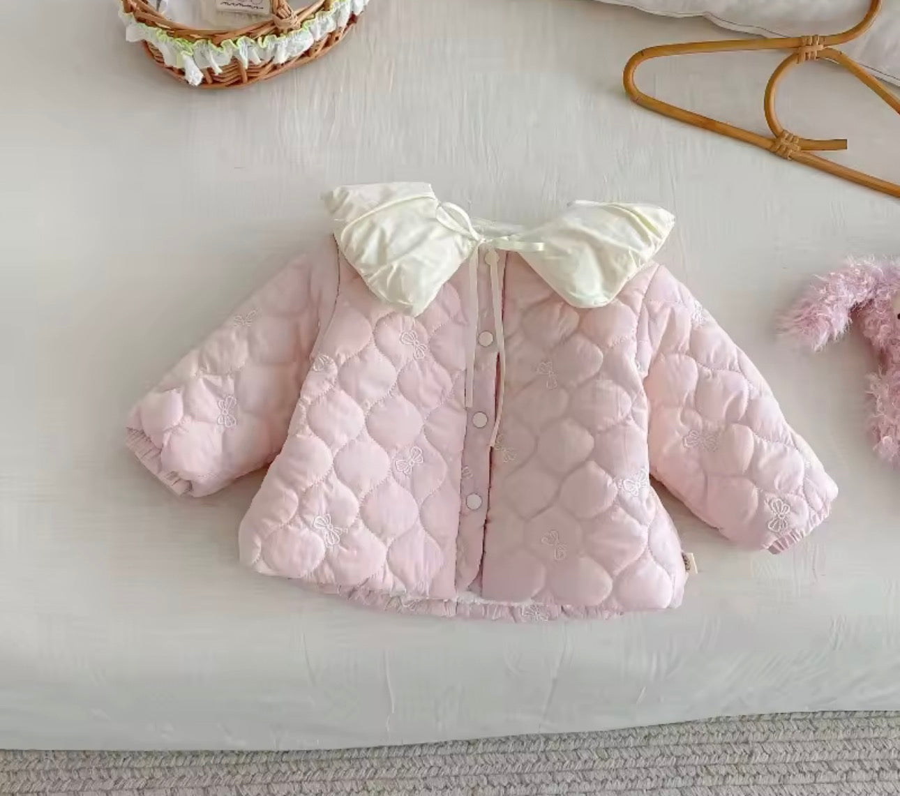 Pink fleece lined puffer coat