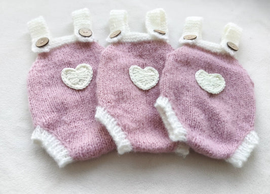 Handknit love heart summer pink soft romper