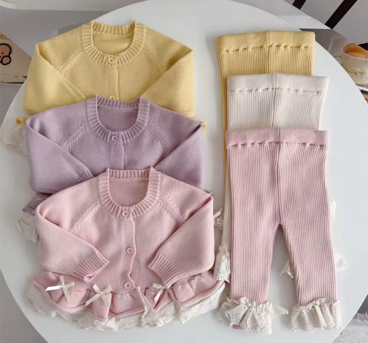 Ruffle knit cardigan and legging set
