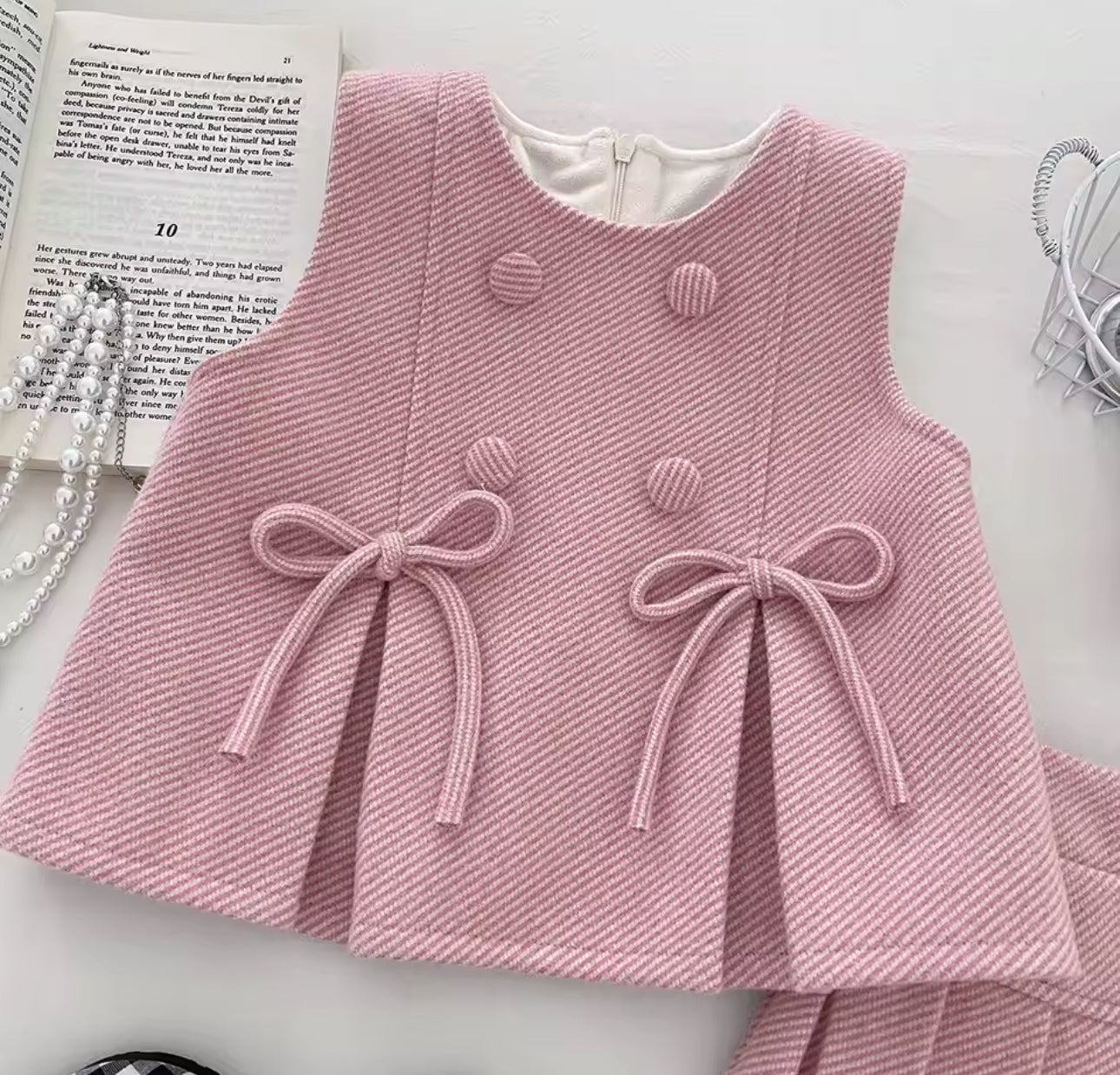 3 piece tailored tweed and knit frill top sets