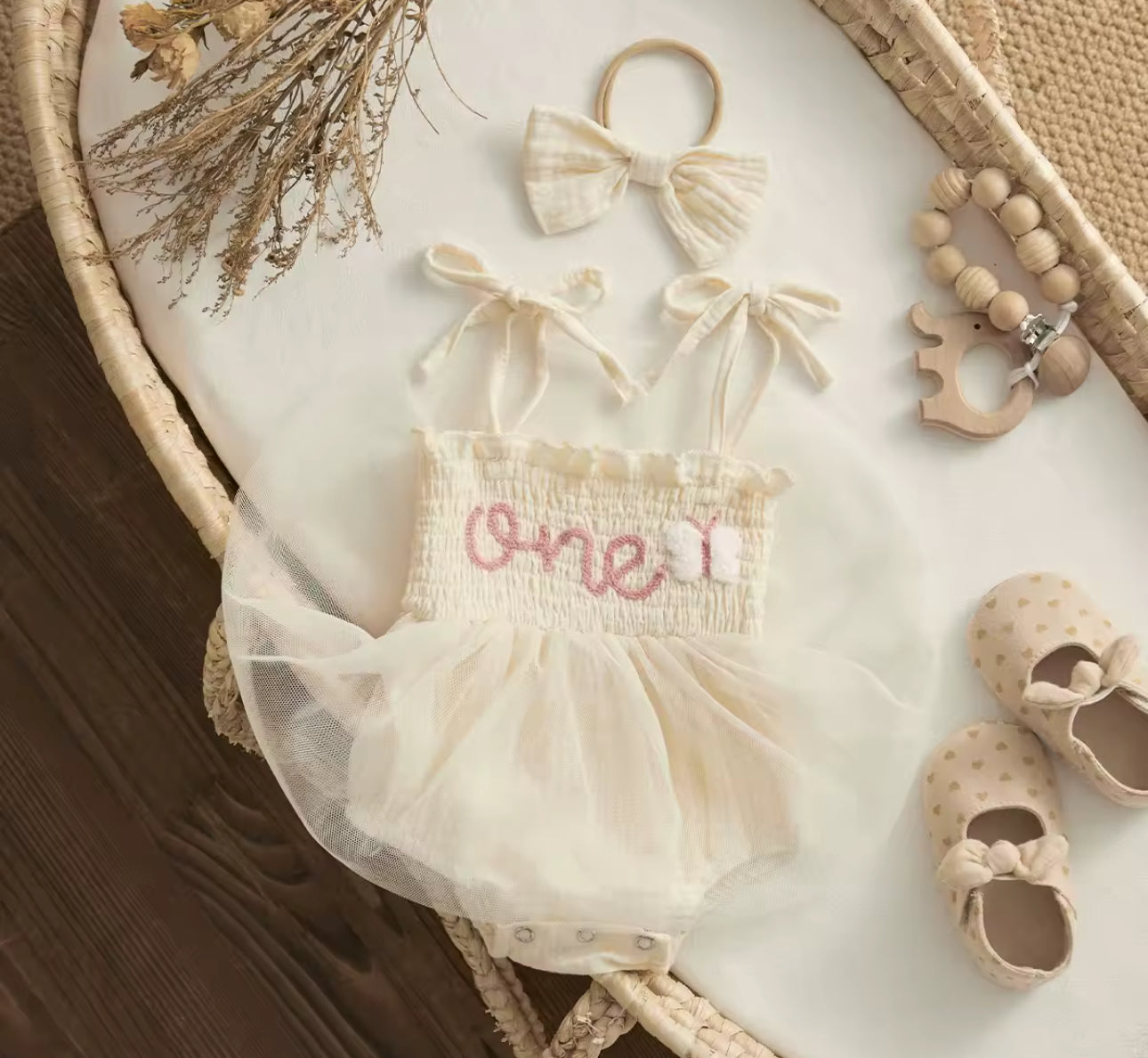 ‘One’ summer birthday embroidered tutu and headband