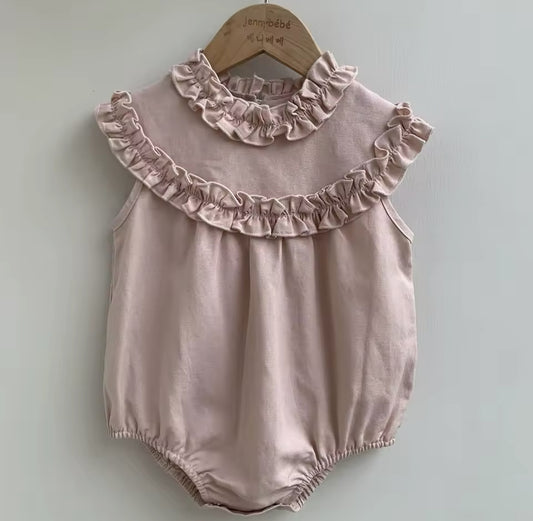 Pre order summer cotton ruffle dusky pink romper