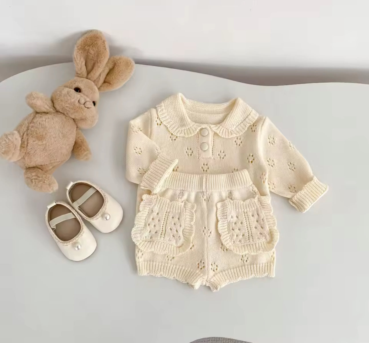 Butter yellow knitted top and shorts set