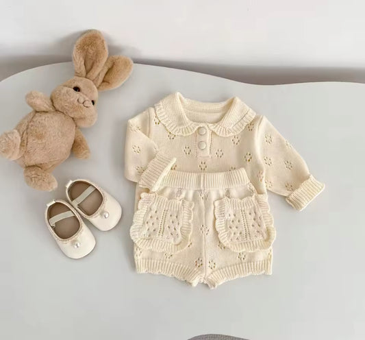 Butter yellow knitted top and shorts set
