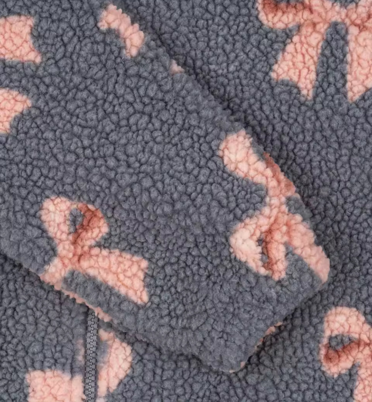 Thick misty blue and pink bow zip fleece