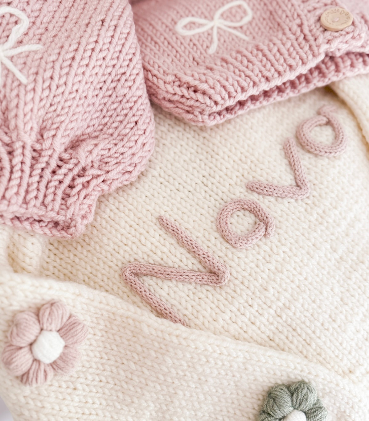 New spring custom name handknitted flower cardigan pre order