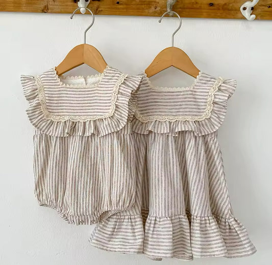 Summer brown stripe romper/dress (pre order)