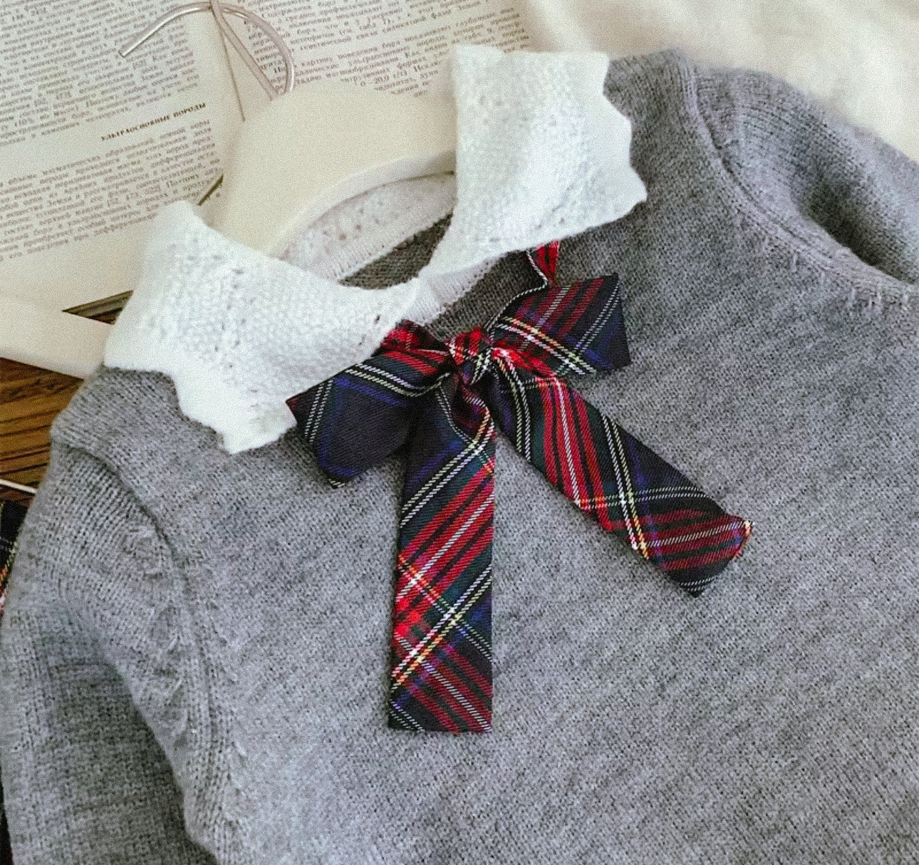 Christmas knit top and matching tartan skirt set