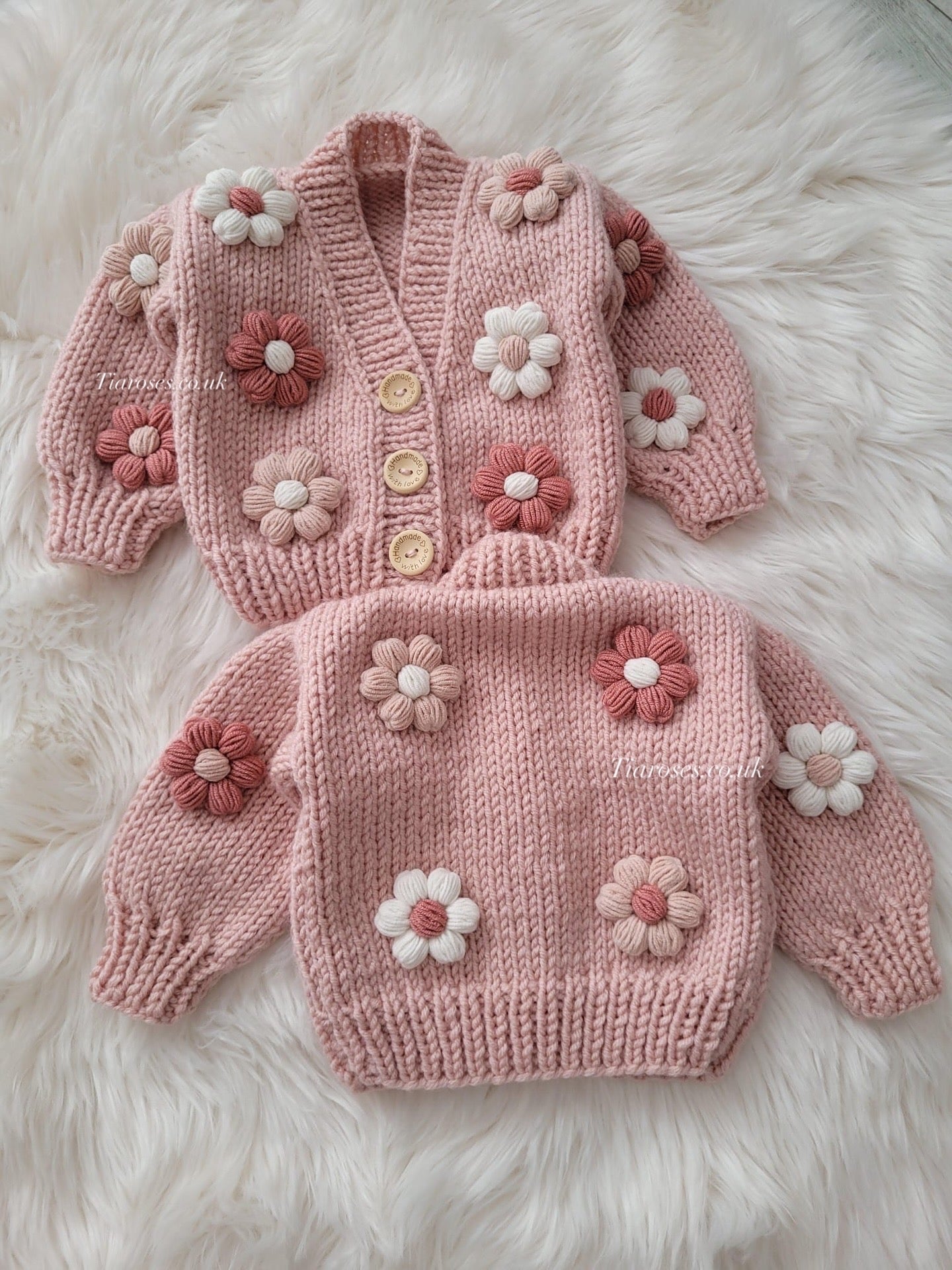 Flowers on Front & Back Handknitted Wool Cardigan – Tiarose's